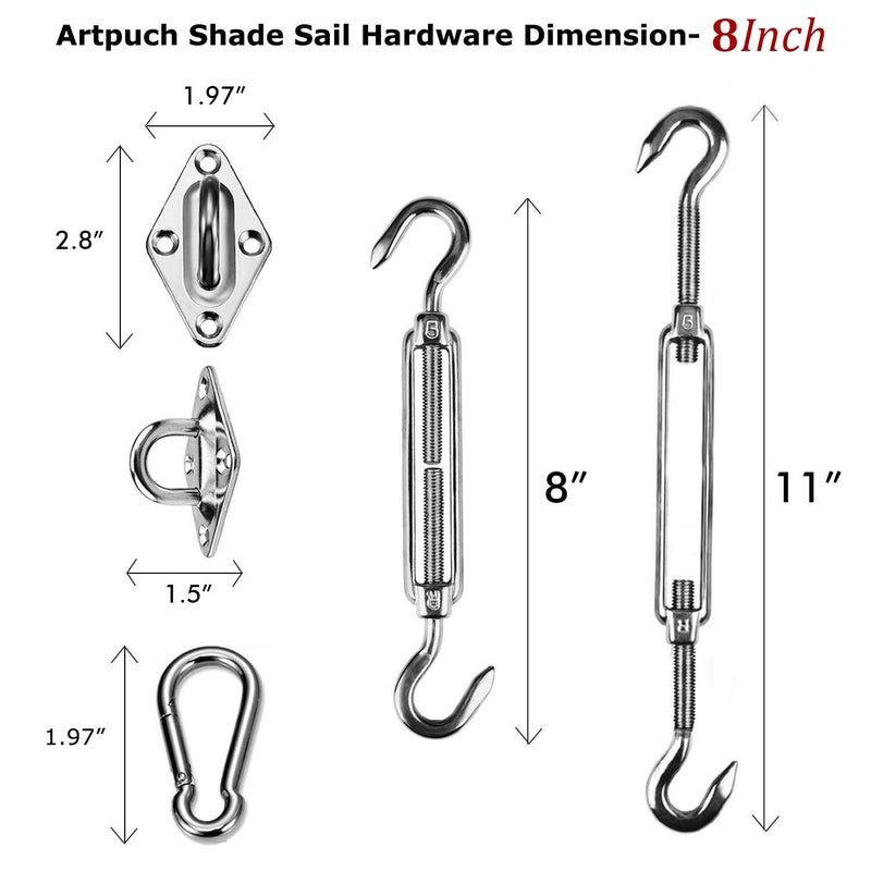 Artpuch Sun Shade Sail Hardware Kit 8 Inch for Triangle Sun Shade Sail Outdoor Installation 304 Stainless Steel - Image 2